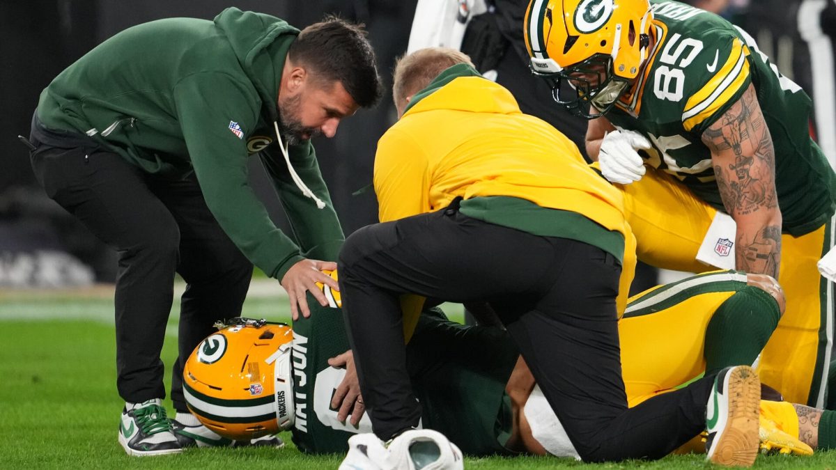Packers wide receiver Christian Watson during an NFL game before a chest injury update