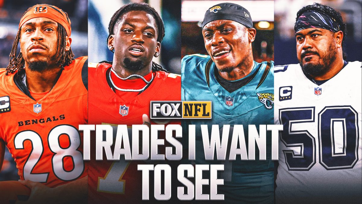 NFL trade deadline graphic featuring the Colts, Titans, Bengals and draft picks